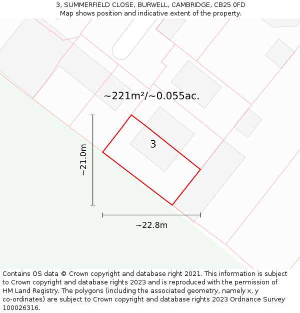3, SUMMERFIELD CLOSE, BURWELL, CAMBRIDGE, CB25 0FD: Plot and title map