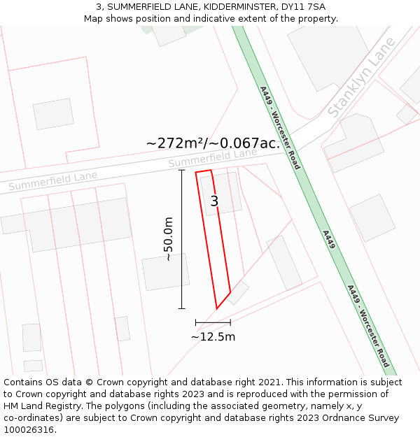 3, SUMMERFIELD LANE, KIDDERMINSTER, DY11 7SA: Plot and title map