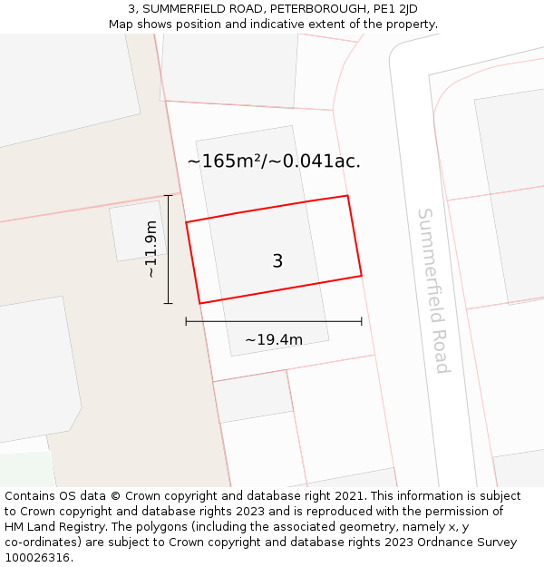 3, SUMMERFIELD ROAD, PETERBOROUGH, PE1 2JD: Plot and title map