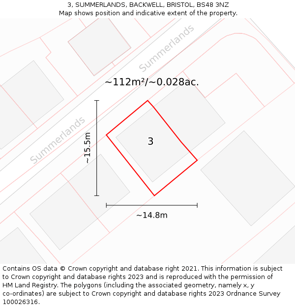 3, SUMMERLANDS, BACKWELL, BRISTOL, BS48 3NZ: Plot and title map