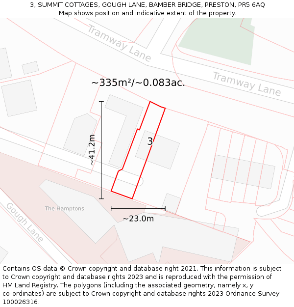 3, SUMMIT COTTAGES, GOUGH LANE, BAMBER BRIDGE, PRESTON, PR5 6AQ: Plot and title map