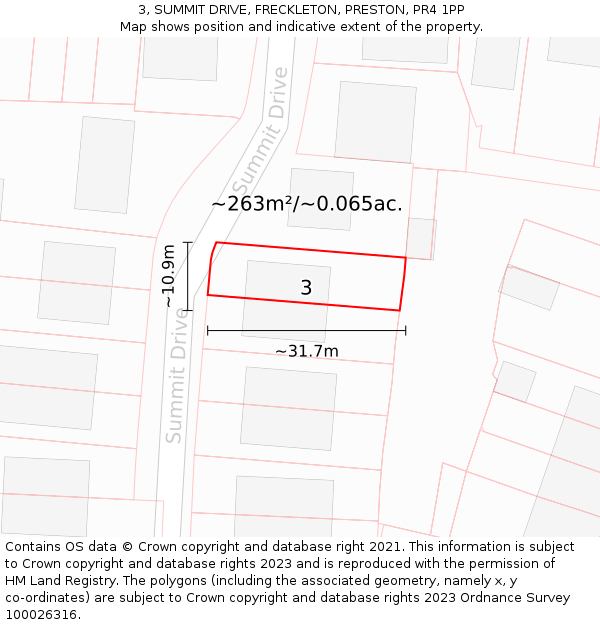 3, SUMMIT DRIVE, FRECKLETON, PRESTON, PR4 1PP: Plot and title map
