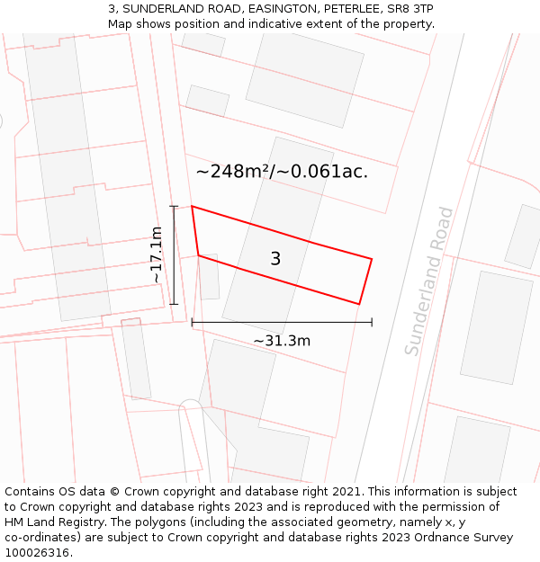 3, SUNDERLAND ROAD, EASINGTON, PETERLEE, SR8 3TP: Plot and title map