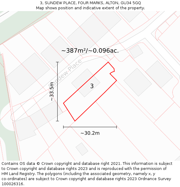3, SUNDEW PLACE, FOUR MARKS, ALTON, GU34 5GQ: Plot and title map