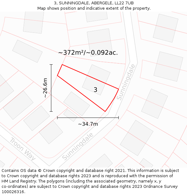 3, SUNNINGDALE, ABERGELE, LL22 7UB: Plot and title map