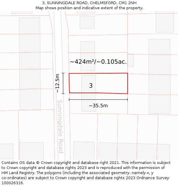 3, SUNNINGDALE ROAD, CHELMSFORD, CM1 2NH: Plot and title map