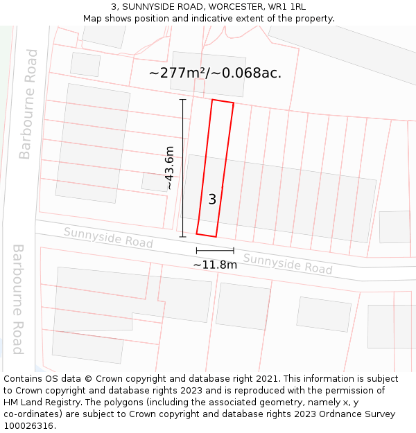 3, SUNNYSIDE ROAD, WORCESTER, WR1 1RL: Plot and title map