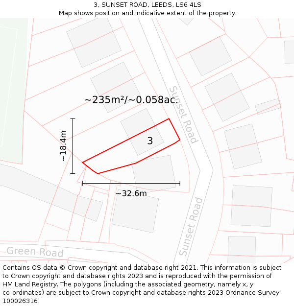3, SUNSET ROAD, LEEDS, LS6 4LS: Plot and title map