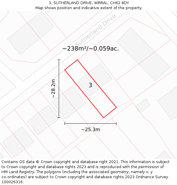 3, SUTHERLAND DRIVE, WIRRAL, CH62 8DY: Plot and title map