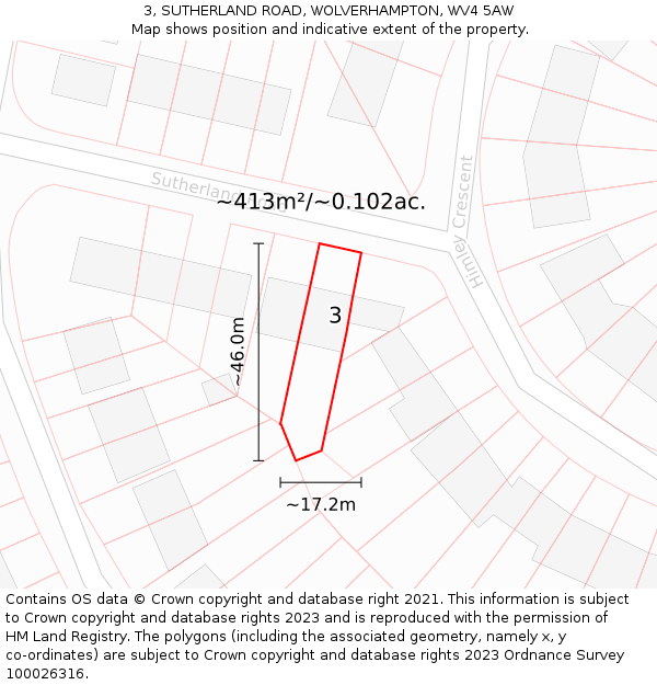 3, SUTHERLAND ROAD, WOLVERHAMPTON, WV4 5AW: Plot and title map