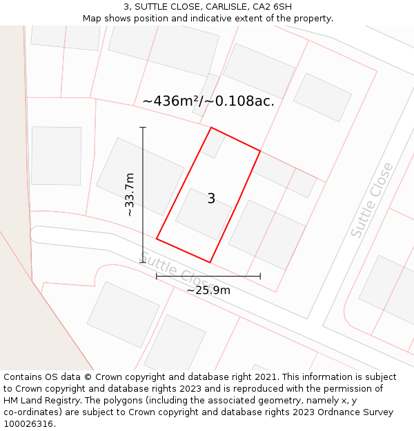 3, SUTTLE CLOSE, CARLISLE, CA2 6SH: Plot and title map