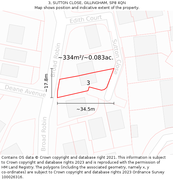 3, SUTTON CLOSE, GILLINGHAM, SP8 4QN: Plot and title map