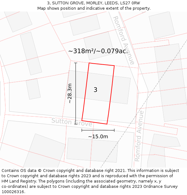 3, SUTTON GROVE, MORLEY, LEEDS, LS27 0RW: Plot and title map