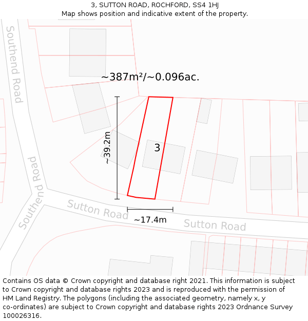 3, SUTTON ROAD, ROCHFORD, SS4 1HJ: Plot and title map