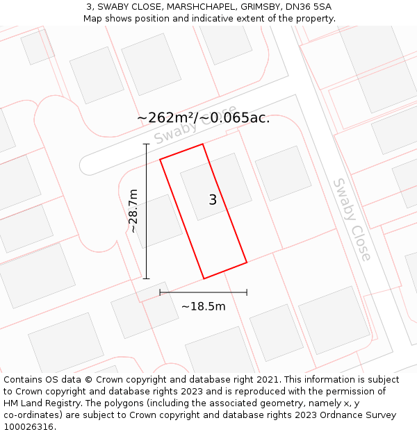 3, SWABY CLOSE, MARSHCHAPEL, GRIMSBY, DN36 5SA: Plot and title map