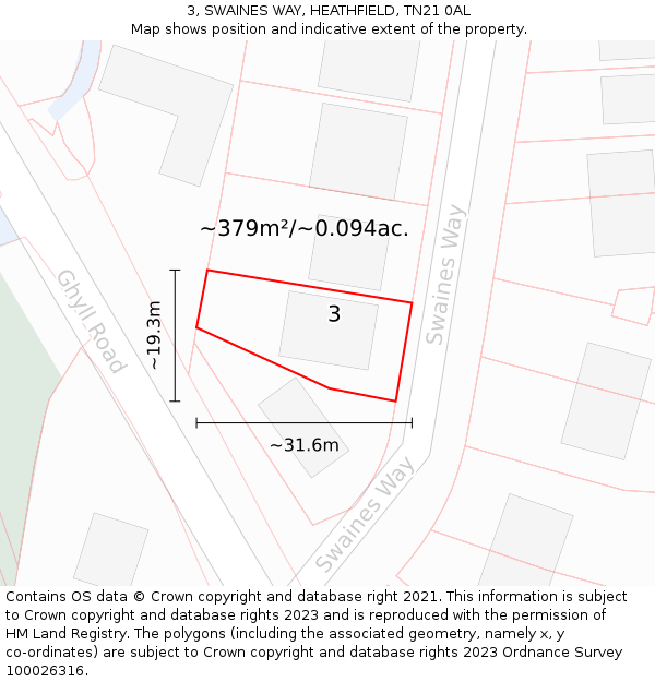 3, SWAINES WAY, HEATHFIELD, TN21 0AL: Plot and title map