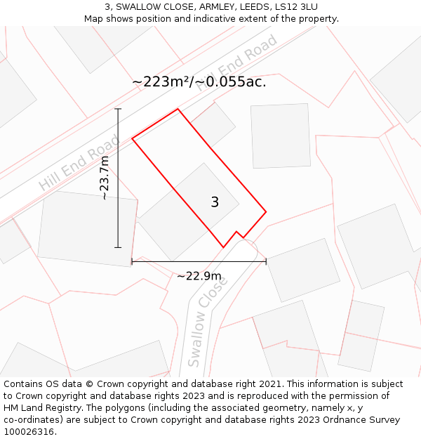 3, SWALLOW CLOSE, ARMLEY, LEEDS, LS12 3LU: Plot and title map