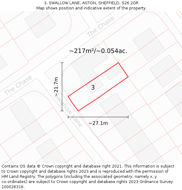 3, SWALLOW LANE, ASTON, SHEFFIELD, S26 2GR: Plot and title map