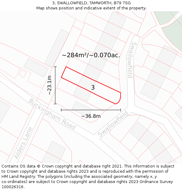 3, SWALLOWFIELD, TAMWORTH, B79 7SG: Plot and title map