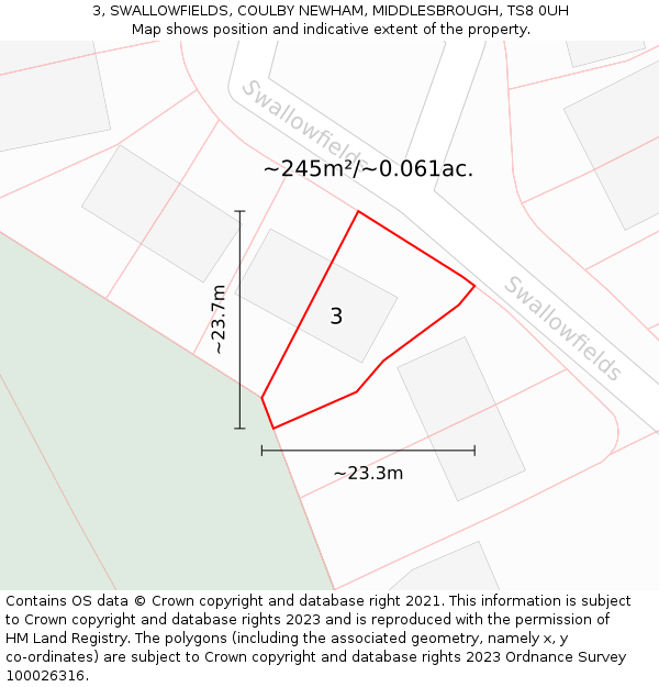 3, SWALLOWFIELDS, COULBY NEWHAM, MIDDLESBROUGH, TS8 0UH: Plot and title map