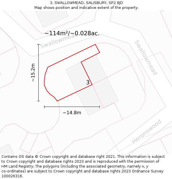 3, SWALLOWMEAD, SALISBURY, SP2 8JD: Plot and title map