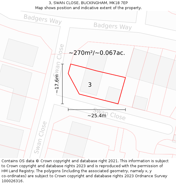 3, SWAN CLOSE, BUCKINGHAM, MK18 7EP: Plot and title map