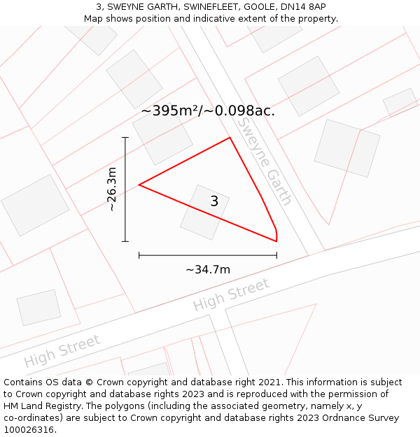 3, SWEYNE GARTH, SWINEFLEET, GOOLE, DN14 8AP: Plot and title map