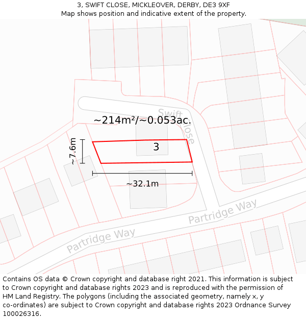 3, SWIFT CLOSE, MICKLEOVER, DERBY, DE3 9XF: Plot and title map