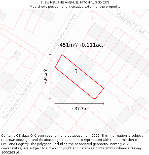 3, SWINBURNE AVENUE, HITCHIN, SG5 2RG: Plot and title map