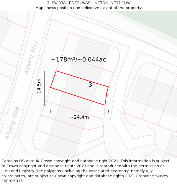 3, SWIRRAL EDGE, WASHINGTON, NE37 1UW: Plot and title map