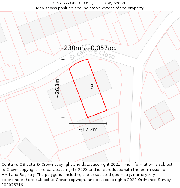 3, SYCAMORE CLOSE, LUDLOW, SY8 2PE: Plot and title map