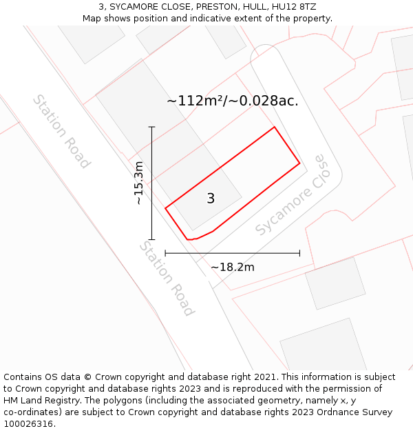 3, SYCAMORE CLOSE, PRESTON, HULL, HU12 8TZ: Plot and title map