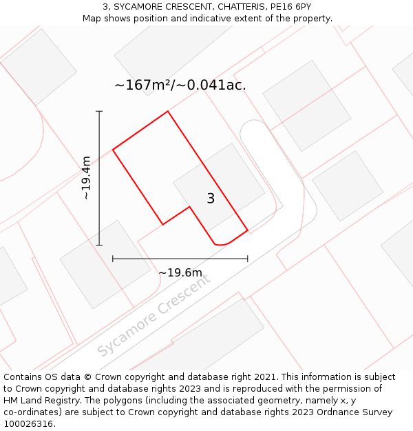 3, SYCAMORE CRESCENT, CHATTERIS, PE16 6PY: Plot and title map