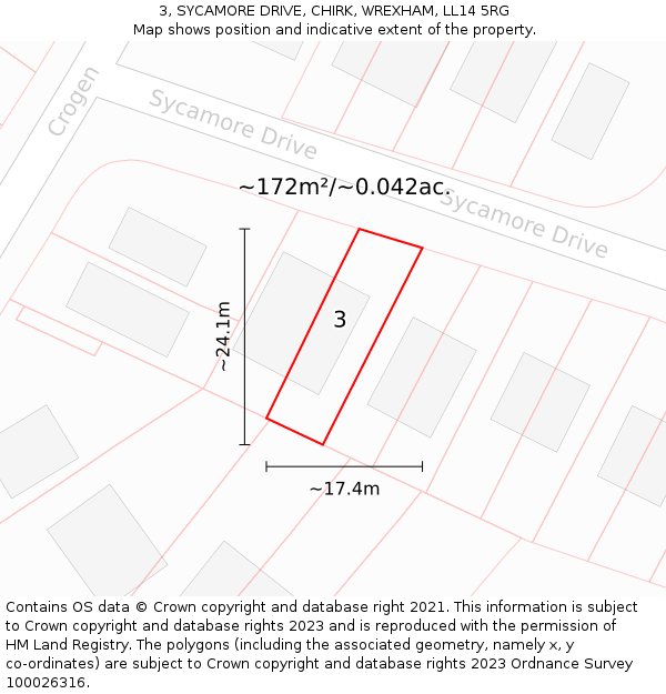 3, SYCAMORE DRIVE, CHIRK, WREXHAM, LL14 5RG: Plot and title map