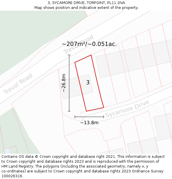 3, SYCAMORE DRIVE, TORPOINT, PL11 2NA: Plot and title map