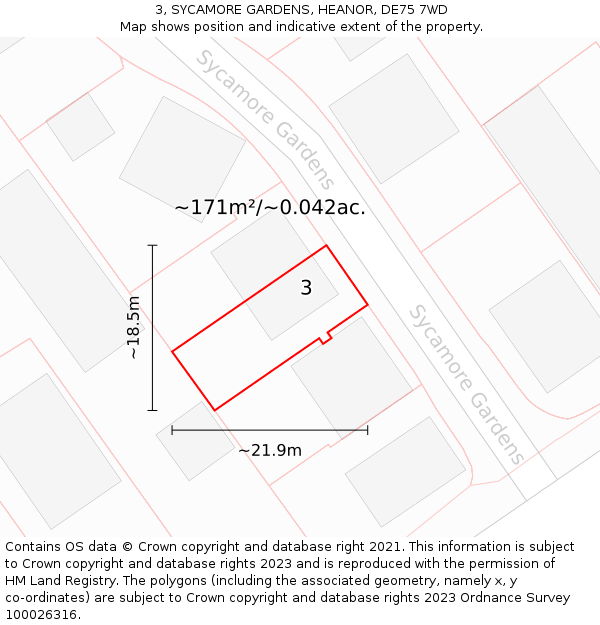 3, SYCAMORE GARDENS, HEANOR, DE75 7WD: Plot and title map
