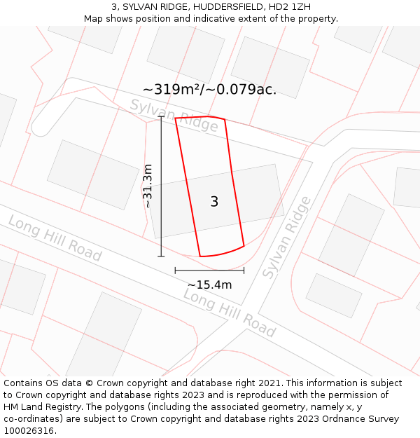 3, SYLVAN RIDGE, HUDDERSFIELD, HD2 1ZH: Plot and title map