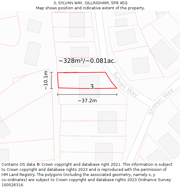 3, SYLVAN WAY, GILLINGHAM, SP8 4EQ: Plot and title map