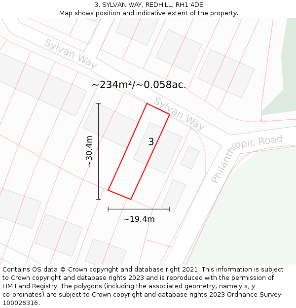 3, SYLVAN WAY, REDHILL, RH1 4DE: Plot and title map