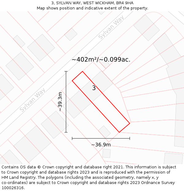 3, SYLVAN WAY, WEST WICKHAM, BR4 9HA: Plot and title map