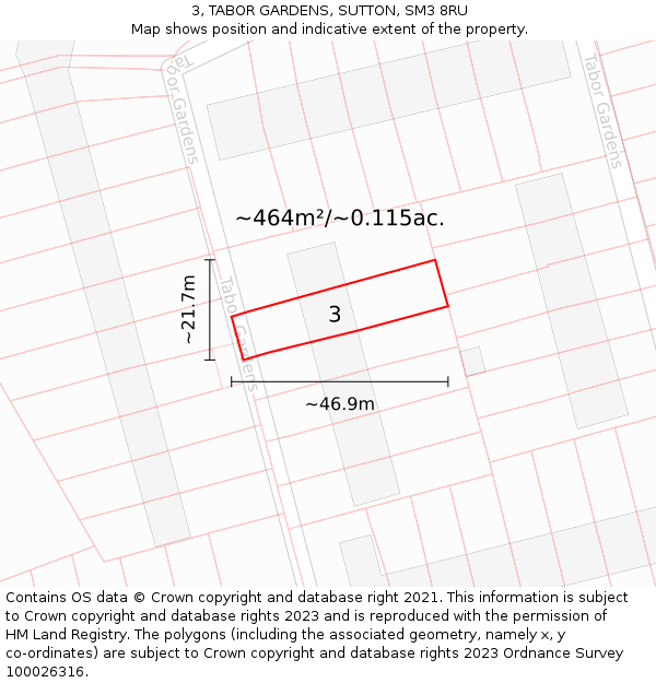 3, TABOR GARDENS, SUTTON, SM3 8RU: Plot and title map
