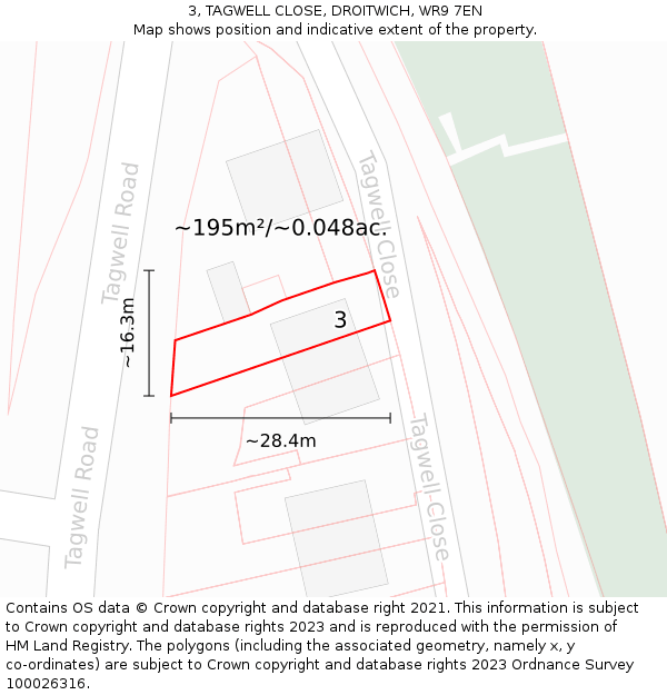 3, TAGWELL CLOSE, DROITWICH, WR9 7EN: Plot and title map