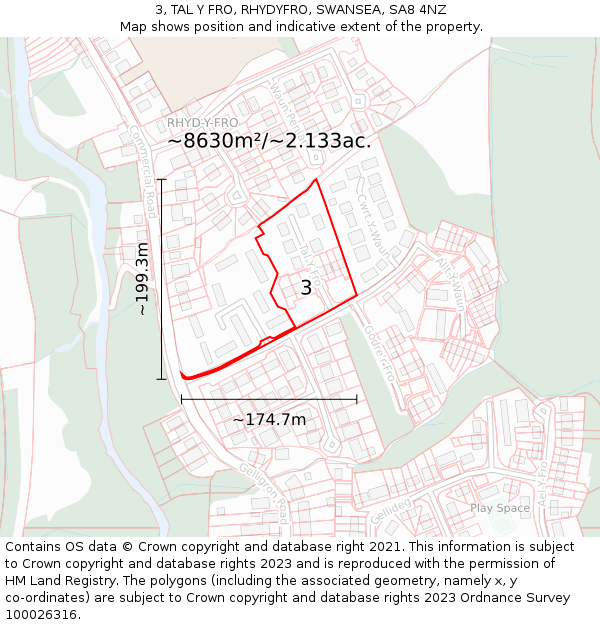 3, TAL Y FRO, RHYDYFRO, SWANSEA, SA8 4NZ: Plot and title map
