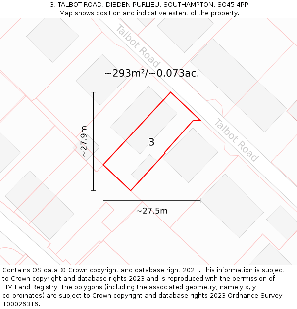 3, TALBOT ROAD, DIBDEN PURLIEU, SOUTHAMPTON, SO45 4PP: Plot and title map
