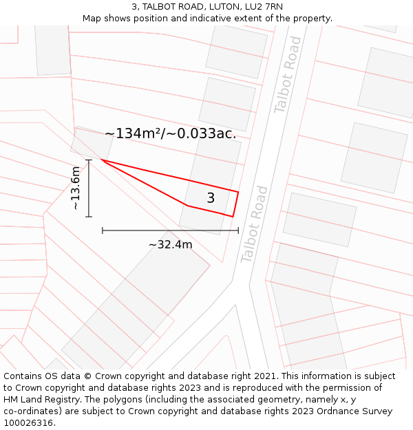 3, TALBOT ROAD, LUTON, LU2 7RN: Plot and title map