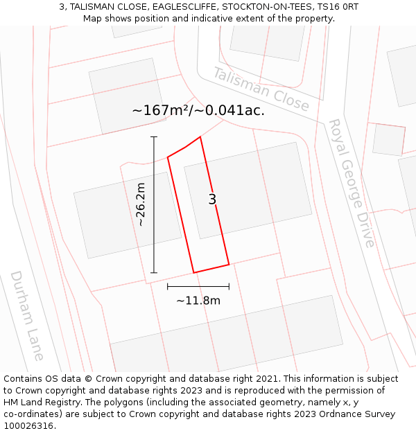 3, TALISMAN CLOSE, EAGLESCLIFFE, STOCKTON-ON-TEES, TS16 0RT: Plot and title map
