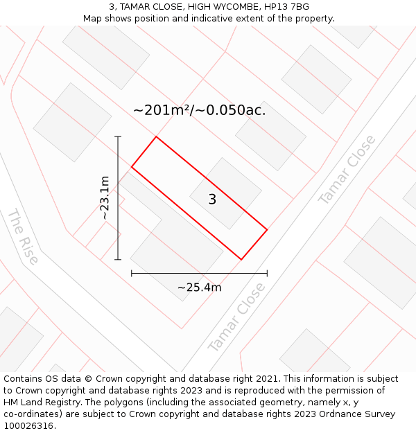 3, TAMAR CLOSE, HIGH WYCOMBE, HP13 7BG: Plot and title map