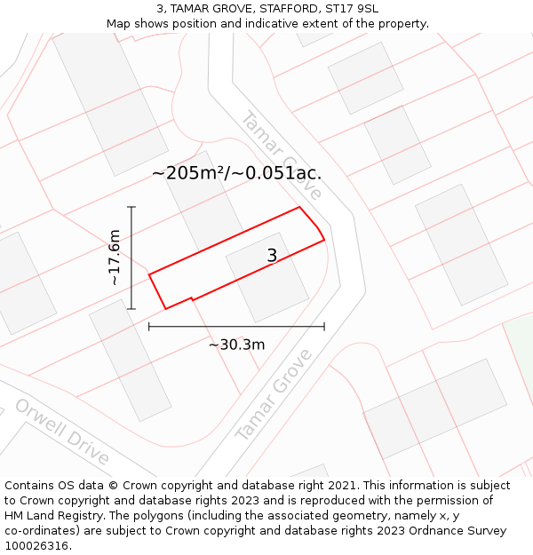 3, TAMAR GROVE, STAFFORD, ST17 9SL: Plot and title map