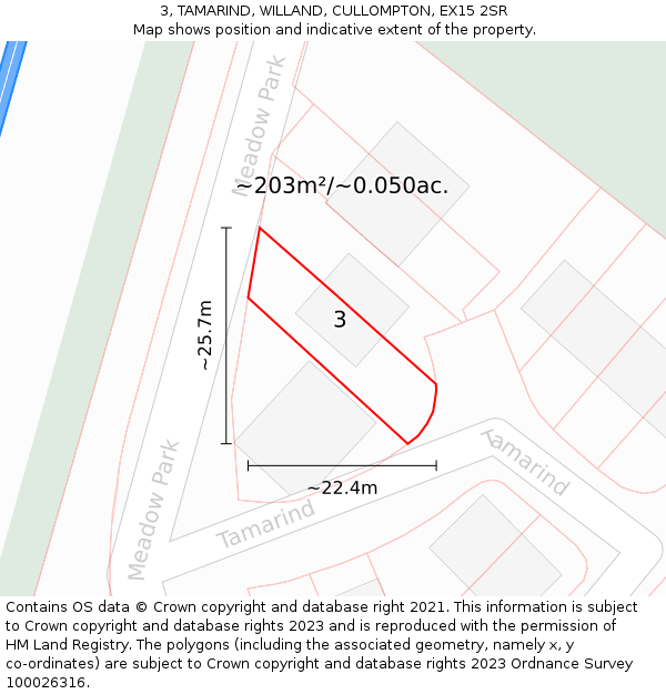 3, TAMARIND, WILLAND, CULLOMPTON, EX15 2SR: Plot and title map