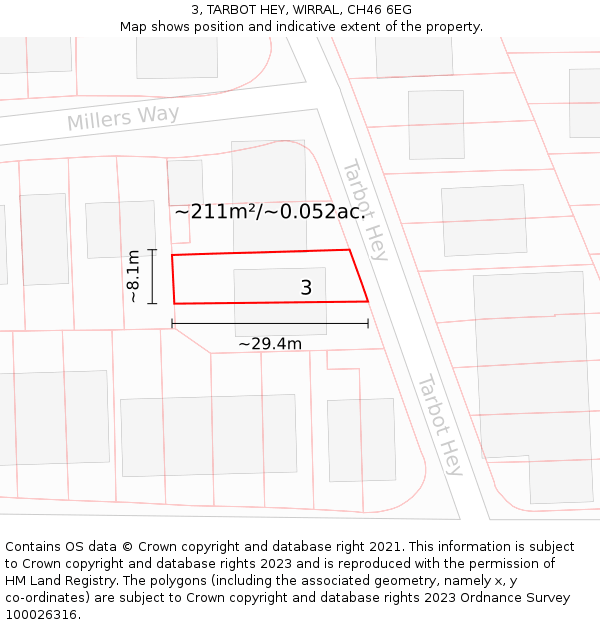 3, TARBOT HEY, WIRRAL, CH46 6EG: Plot and title map